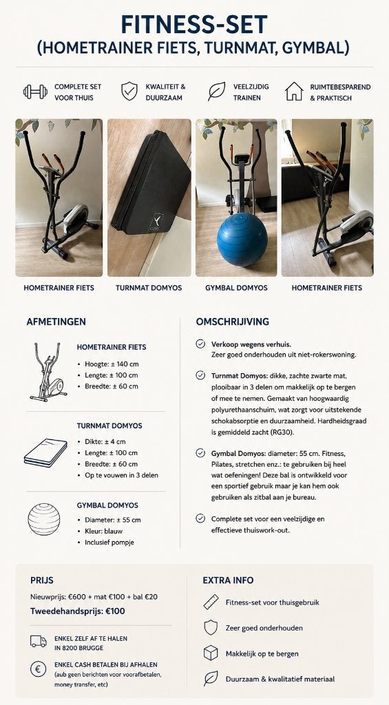 Fitness-set (hometrainer fiets, turnmat, gymbal), Sport en Fitness, Ophalen, Gebruikt, Hometrainer