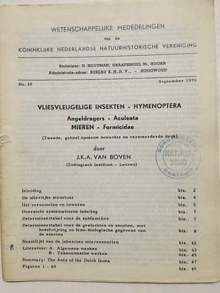 Vliesvleugelige insekten. Hymenoptera. Angeldragers. Mieren, Boeken, Natuur, Ophalen of Verzenden, Gelezen, Natuur algemeen