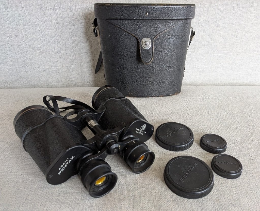 Jumelles Asahi Pentax 7x50 noires avec sac de transport, Enlèvement ou Envoi, Utilisé