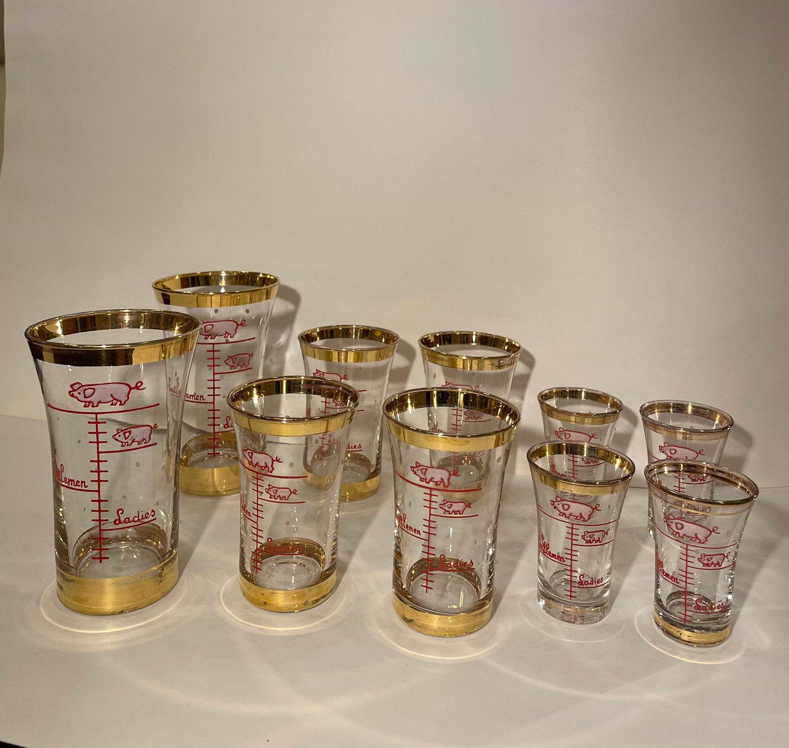 Lot verres cochon gentlemen ladies 1950, Collections, Enlèvement ou Envoi
