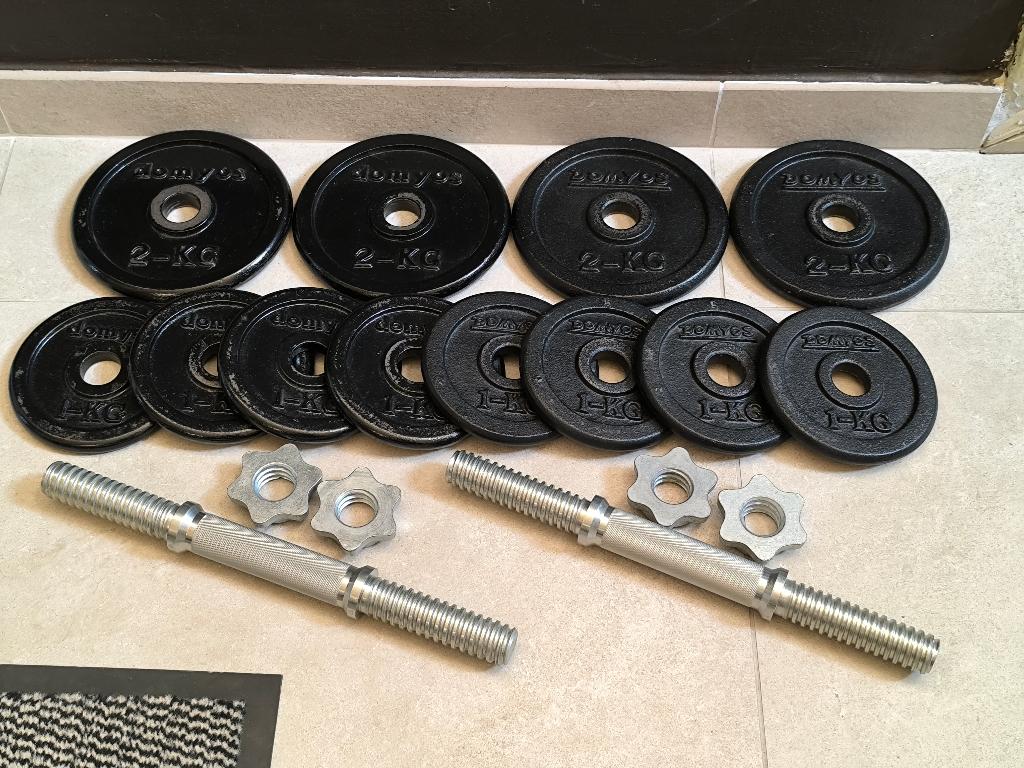 20kg Ensemble d'haltères de Domyos (28mm) en tres bon etat., Enlèvement, Comme neuf, Bras, Set d’haltères