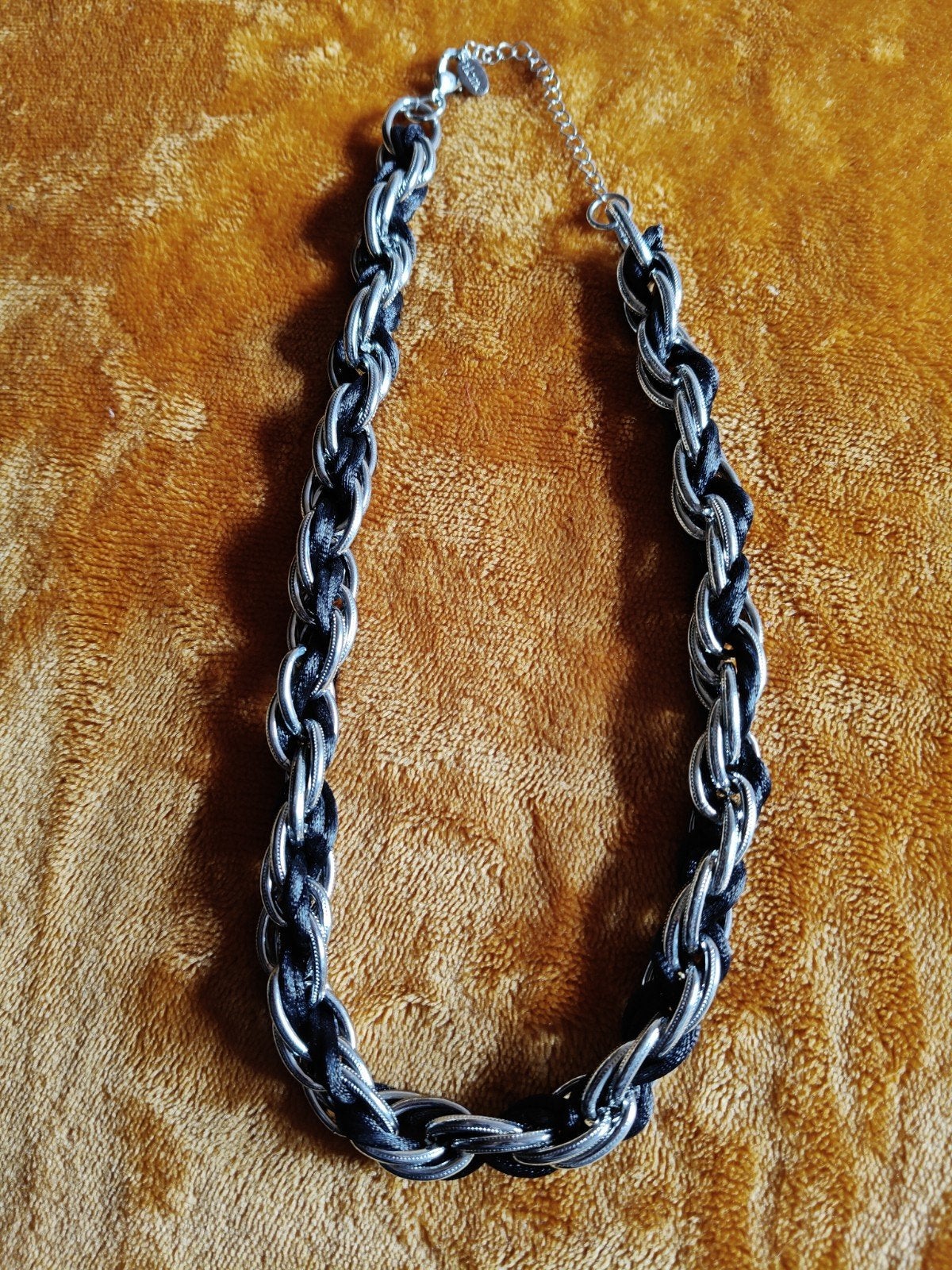 Ketting zilver / zwart - verstelbaar, Enlèvement, Comme neuf, Réglable
