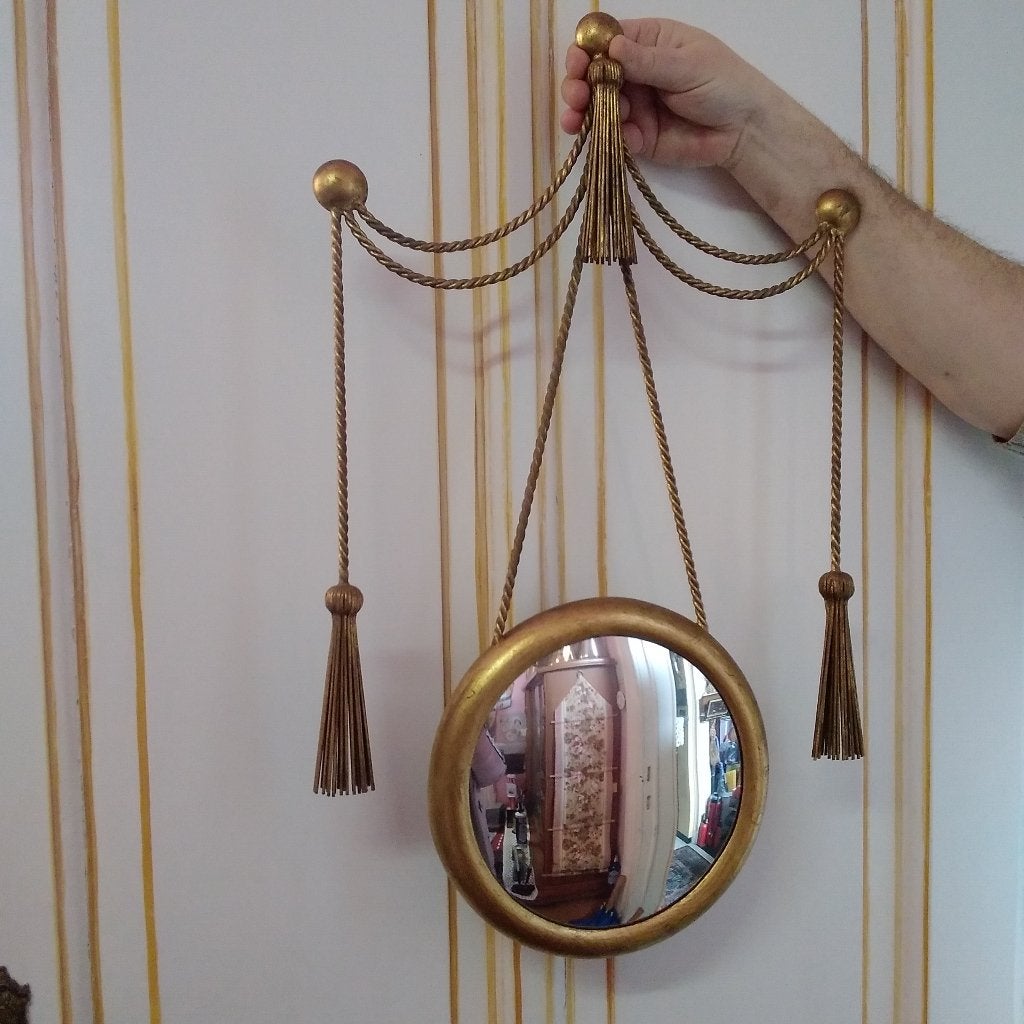 rare miroir de sorcière antique avec verre convexe.Mingazzi, Enlèvement ou Envoi
