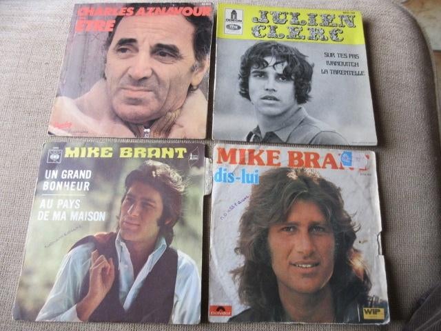 lot 4x Vynils 45t Aznavour 2xMike Brant Julien Clerc, Ophalen of Verzenden, Gebruikt, R&B en Soul