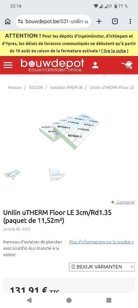 Unilin floor 3cm isolation, Neuf, Isolation de sol, Enlèvement, Mousse rigide (PIR)