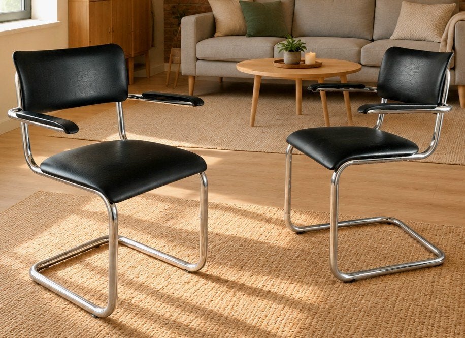 Duo de chaises vintage tubax, Maison & Meubles, Enlèvement, Comme neuf, Noir, Deux