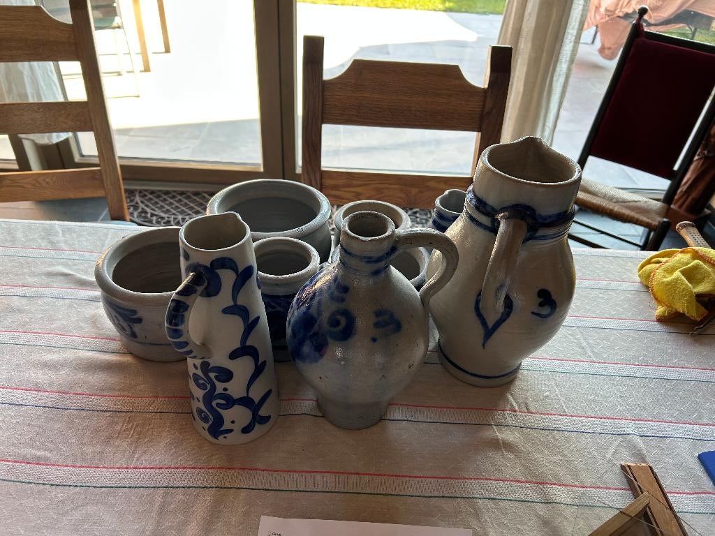 Aardewerken potten (grijs met blauwe schilderingen), Antiek en Kunst, Ophalen