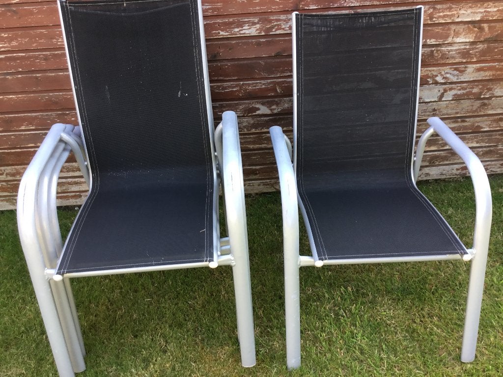 4 textyleen stoelen stapelbaar, Ophalen, Aluminium, Stapelbaar