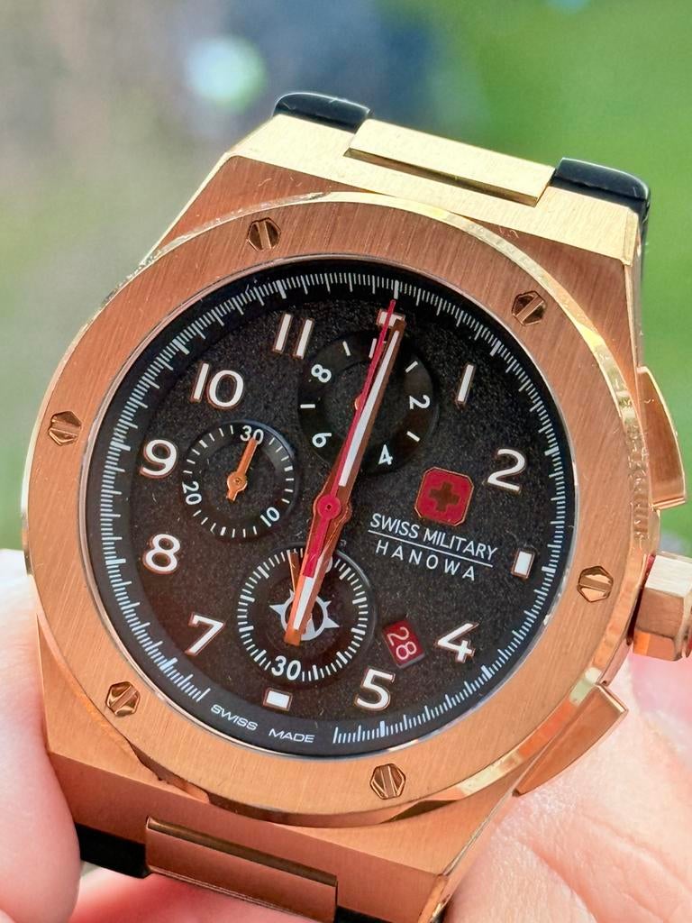 MONTRE SWISS CHRONOGRAPHE OR ROSE, Overige merken, Staal, Polshorloge, Overige materialen
