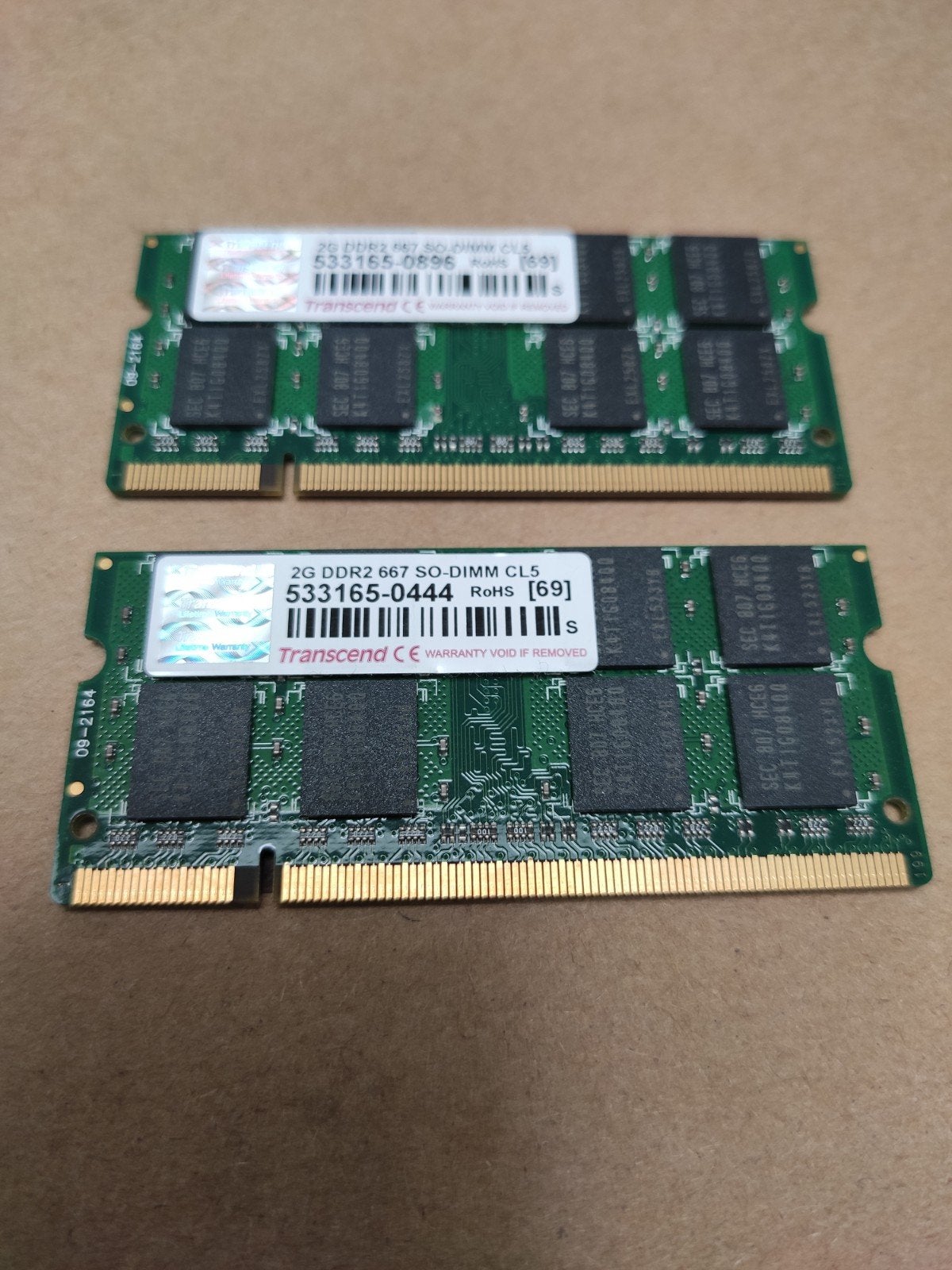 2x Transcend 2GB DDR2 667 So-DIMM CL5 (totaal 4GB), Computers en Software, RAM geheugen, Ophalen, Zo goed als nieuw, DDR2, Laptop
