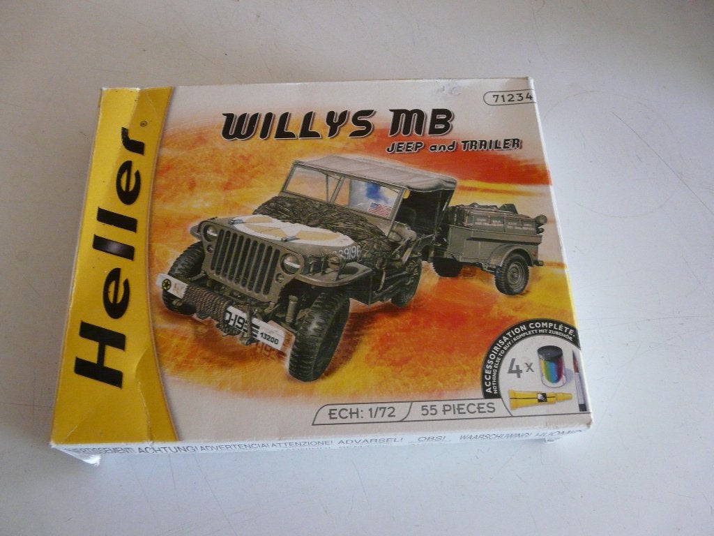 JEEP WILLYS AVEC REMORQUE 1/72 HELLER, Envoi, Neuf, 1:50 à 1:144