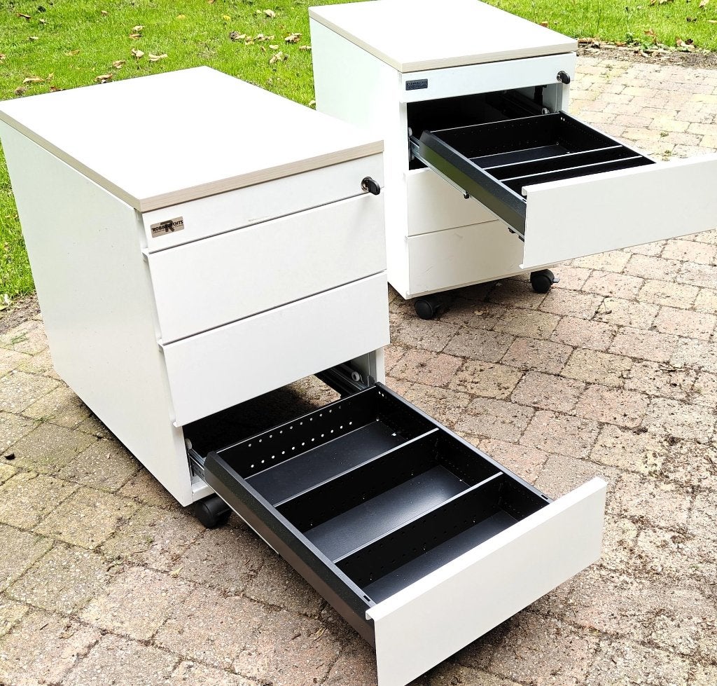 2 mobiele stalen bureaukastjes ladeblokken ladekasten, Enlèvement, Avec roues, Comme neuf