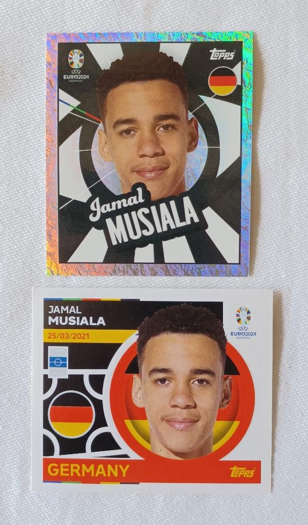 Autocollants Jamal Musiala (rookie) - Euro 2024, Enlèvement ou Envoi, Comme neuf, Plusieurs autocollants