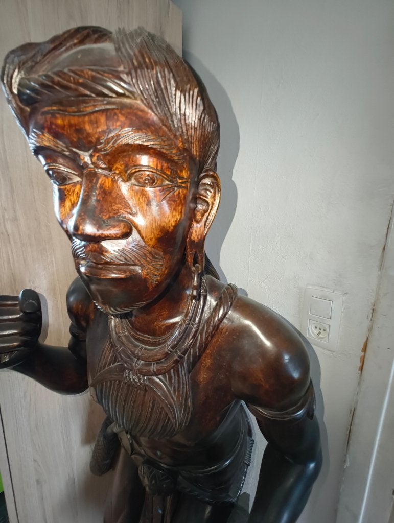 Indrukwekkend Houten Beeld – Igorot Krijger 160cm, Antiek en Kunst, Ophalen, Hout, Beeld, 1 meter - 2 meter