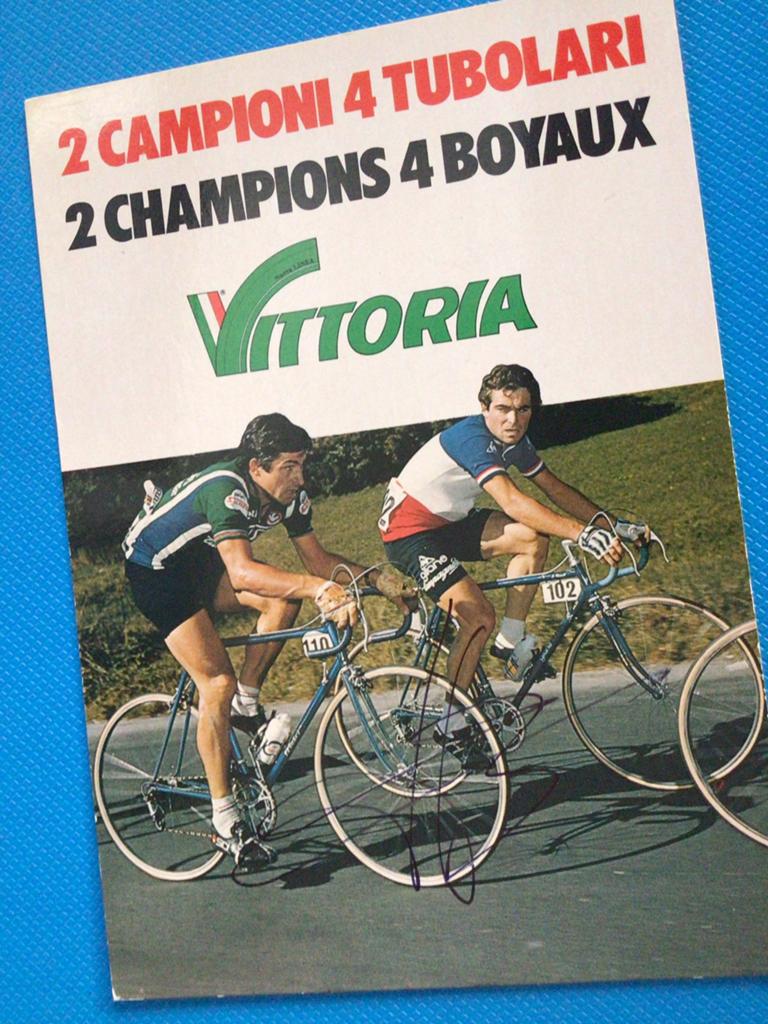 wielerkaart 1980 bernard hinault  francesco moser  signe, Envoi, Comme neuf