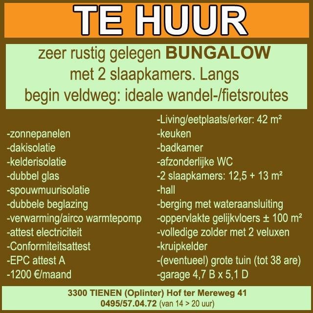 huis, Immo, Maisons à louer, 100 m², TIENEN (Oplinter), En direct du propriétaire, 2 pièces