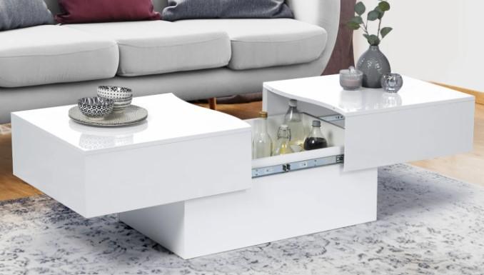Table de salon - blanc - coulissante - neuve, Moins de 50 cm, 50 à 100 cm, Comme neuf, Enlèvement