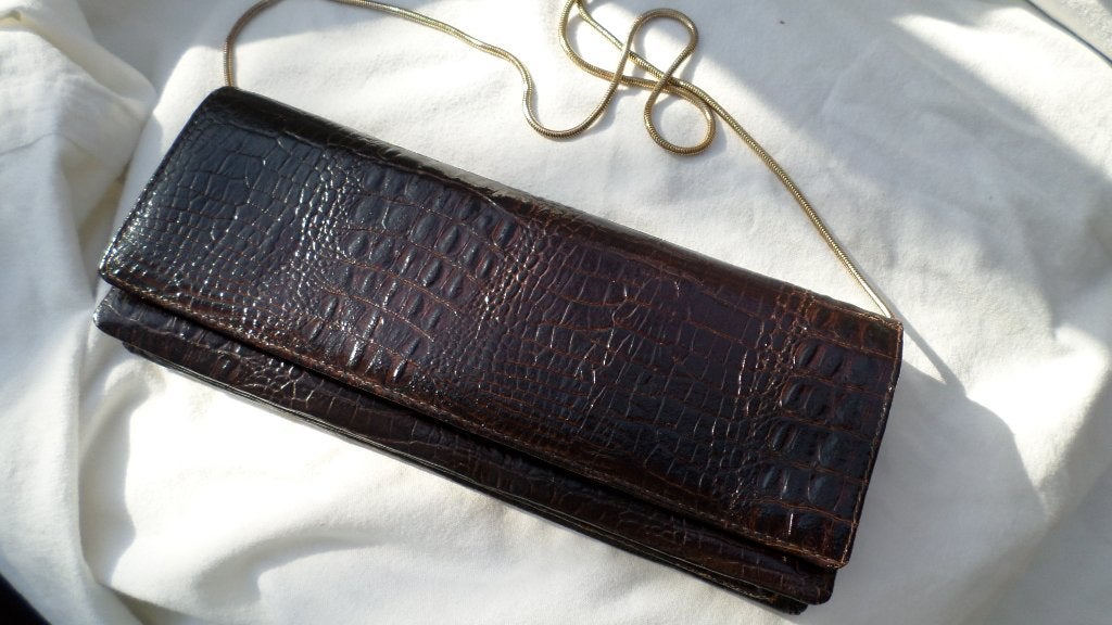 Sac/pochette vintage en cuir, Enlèvement ou Envoi, Bleu