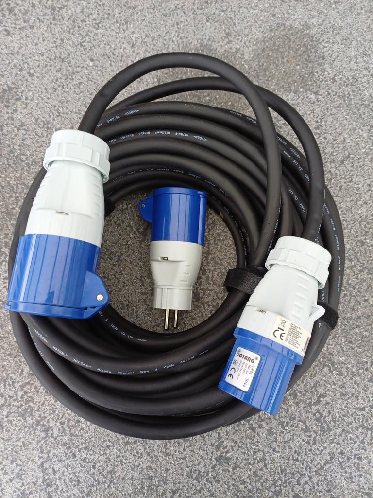 Nieuwe CEE kabel 20 m 3x2,5mm + overgang, Caravans en Kamperen, Ophalen