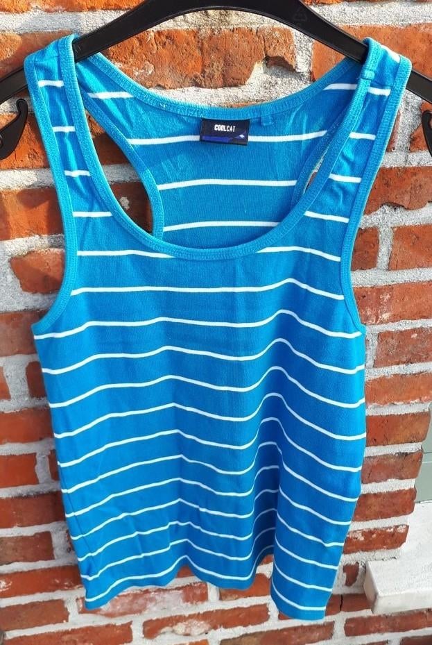Heren mouwloos tshirt - blauw streep - maat M - Coolcat, Verzenden, Maat 48/50 (M), Blauw, Coolcat