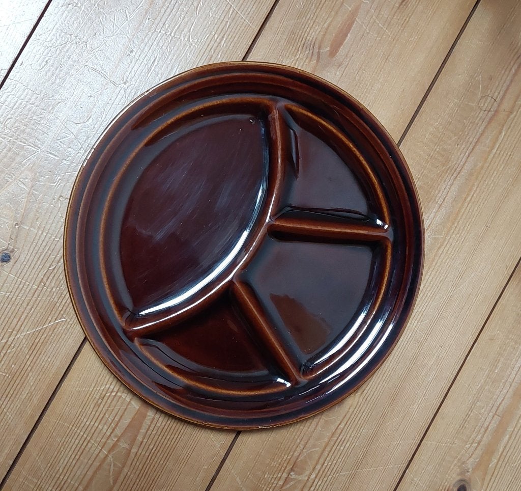6 Assiettes à Fondue Vintage en Grès Émaillé (Marron), Maison & Meubles, Assiettes(s), Vintage, Comme neuf, Enlèvement