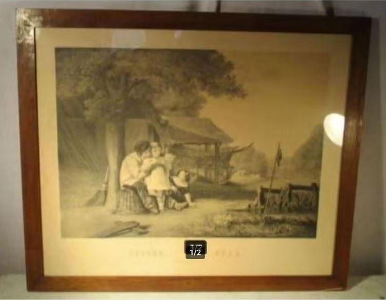 Belle gravure ancienne 'Fruit - Peur - Anxiété' - 66x56, Enlèvement ou Envoi, Gravure, Encadré