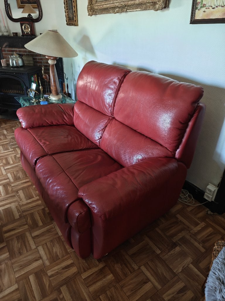 Deux canapés deux places en cuir rouge, Moins de 75 cm, Enlèvement, Utilisé, Cuir rouge