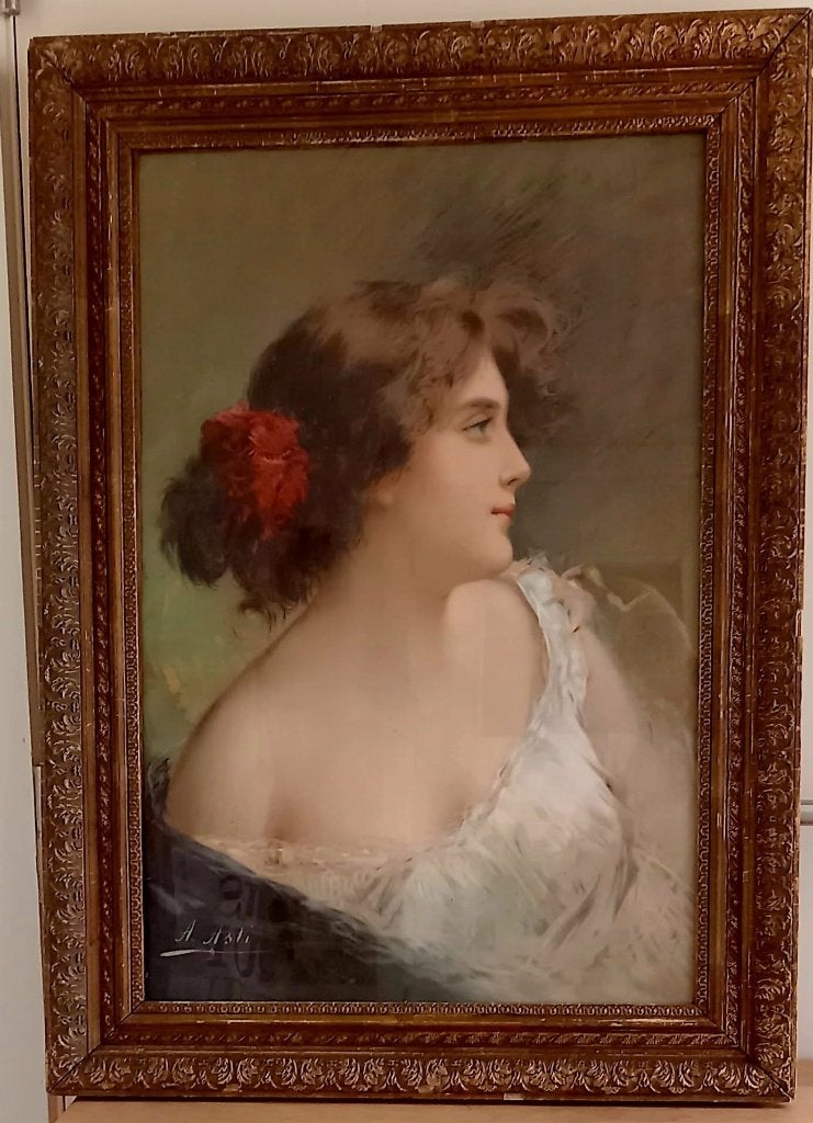 Reproduction lithographie portraitiste italien Angelo Asti, Antiquités & Art, Signé, Enlèvement, Portraits et figures, Lithographie