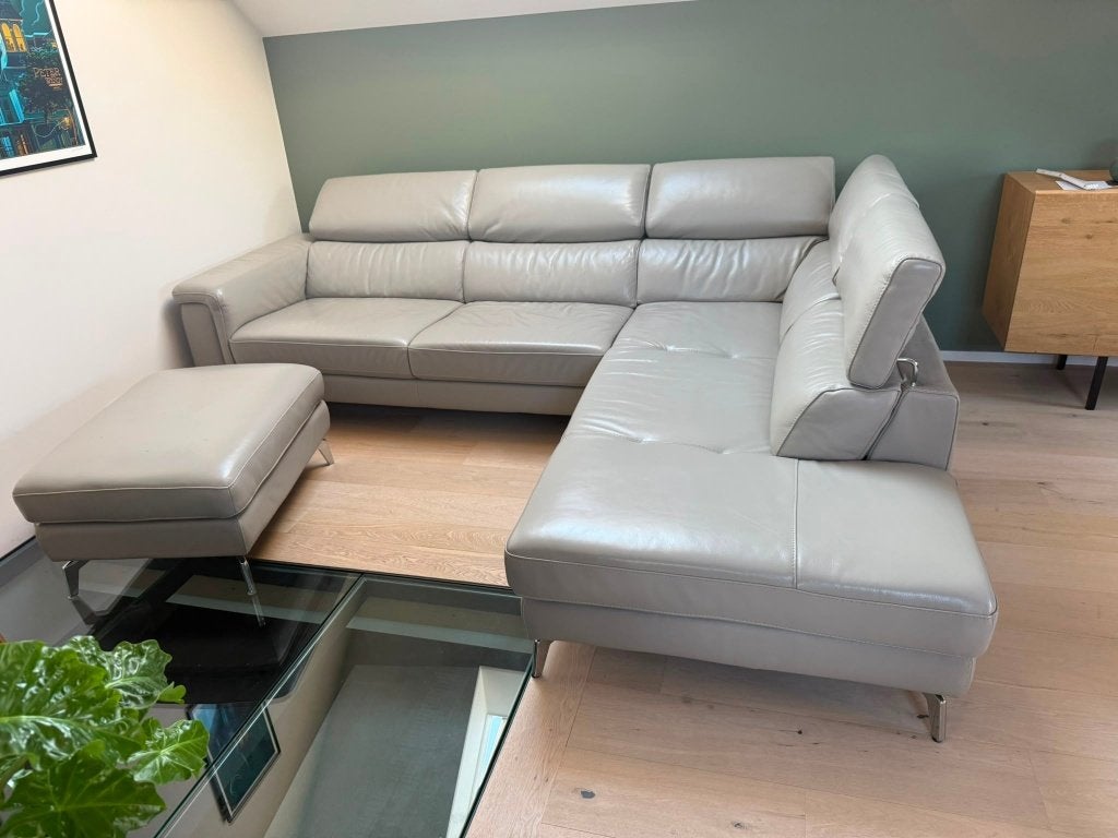 Canapé d'angle cuir gris, 150 cm ou plus, Quatre personnes ou plus, Comme neuf, Enlèvement