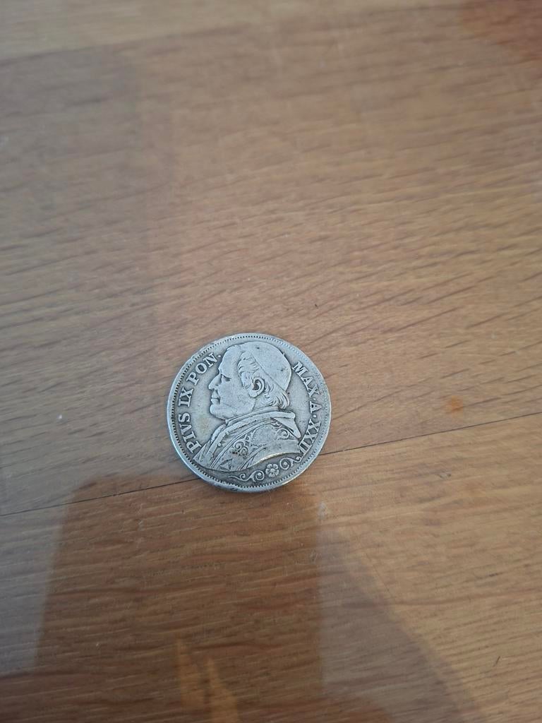 Zilveren munt 2 Lire 1867 – Pius IX (Pauselijke Staten), Postzegels en Munten, Ophalen of Verzenden, Zilver, Zilver