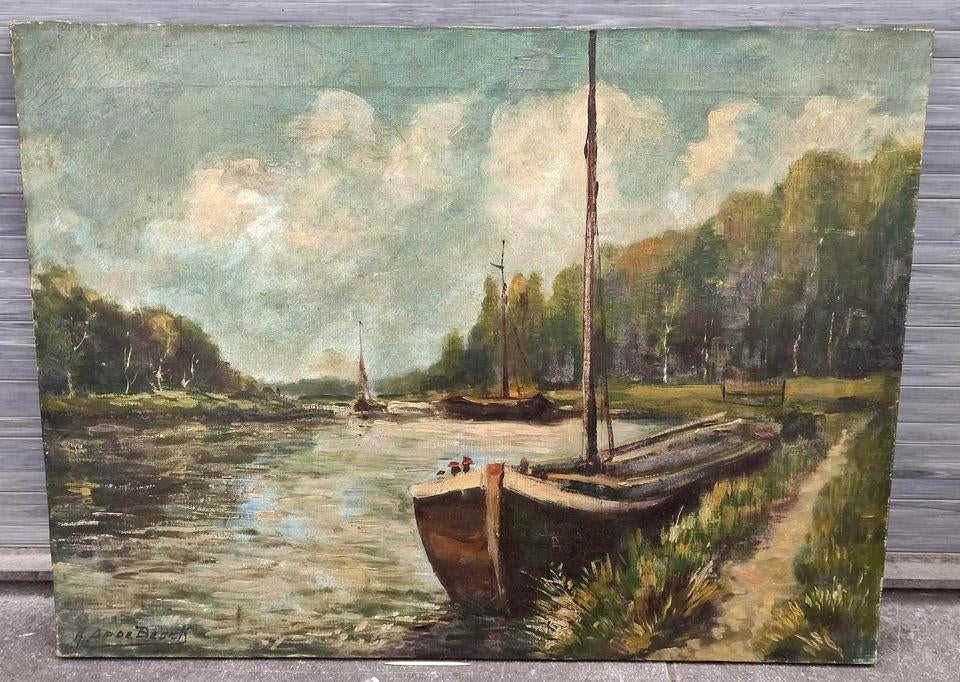 huile sur toile signe Hubert OP de beeck, Antiquités & Art, Enlèvement ou Envoi