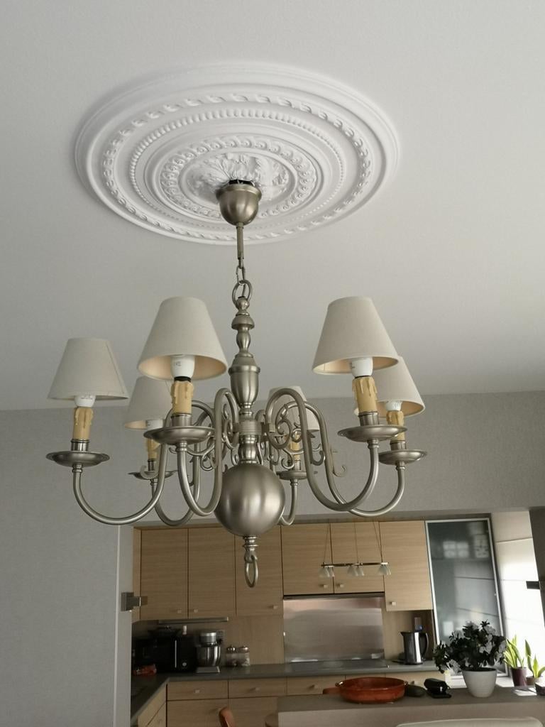 Luster 6 armen +  kapjes + de lampen, Huis en Inrichting, Ophalen, Metaal