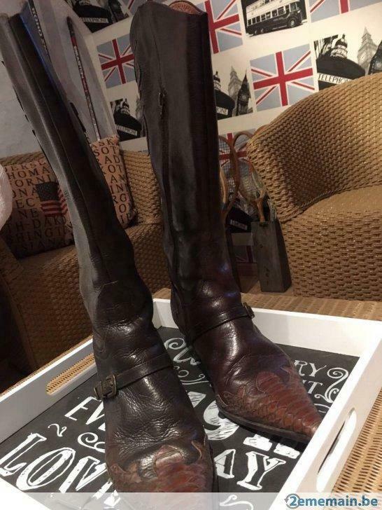 Bottes Santiags cuir, Gedragen, Bruin, Hoge laarzen