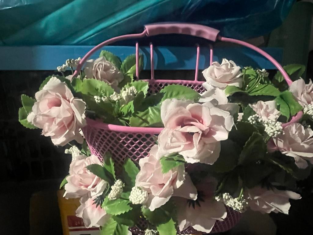 Kinder fietsmandje met bloemen, Ophalen