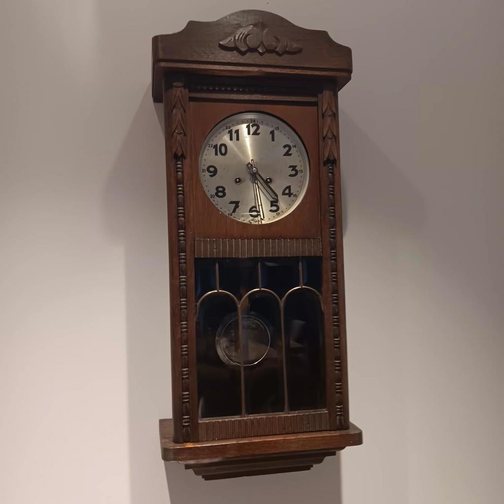 Eiken Art deco wandklok, Antiek en Kunst, Ophalen