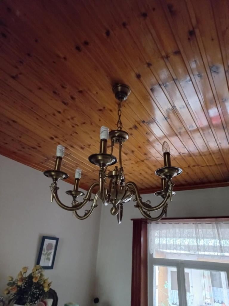 lustre en laiton 6 lampes, Ophalen, Zo goed als nieuw, Metaal