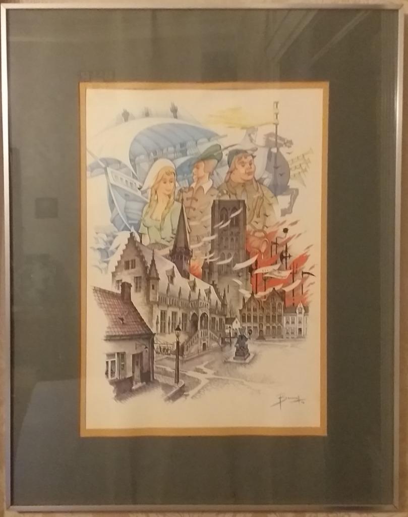 Oscar Bonnevalle - litho Damme / Tijl Uilenspiegel, Antiek en Kunst, Ophalen of Verzenden