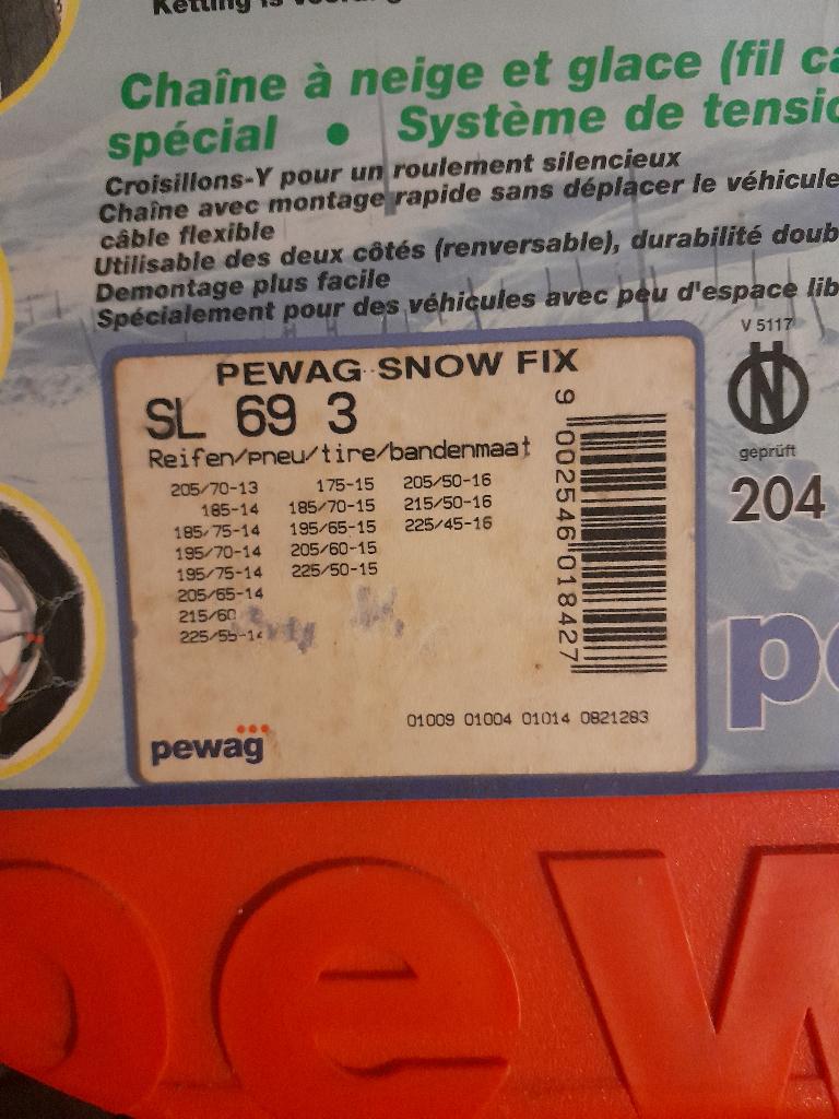 chaines à neige PEWAG-SNOX SL 69 3, Autos : Divers, Chaînes, Enlèvement, Utilisé