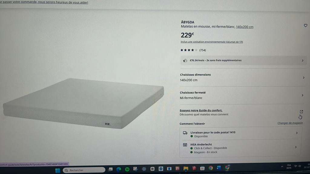Matelas 140-200 abygda ikea, Enlèvement, Comme neuf, Matelas
