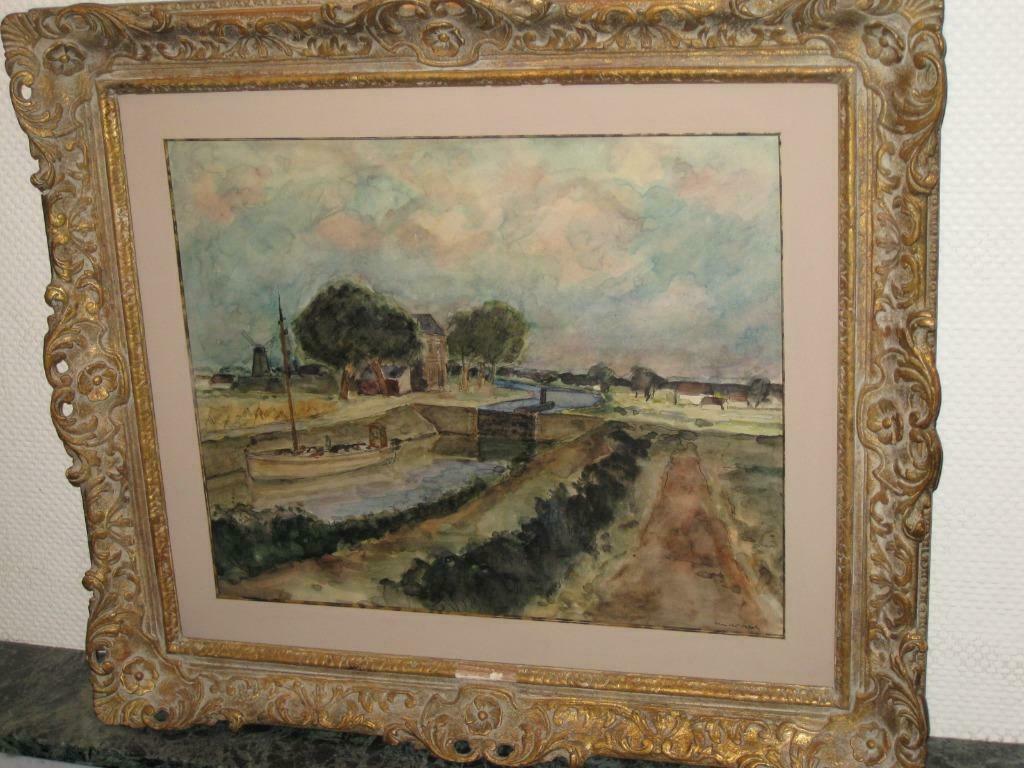 Aquarel van Armand Apol - De sluis, Antiquités & Art, Enlèvement