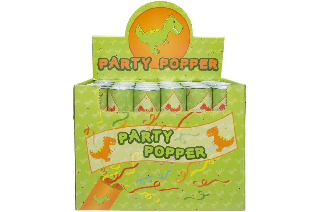 PARTIJ PARTY POPPER DINOSAURUS IN DISPLAY 20CM, Ophalen of Verzenden, Nieuw