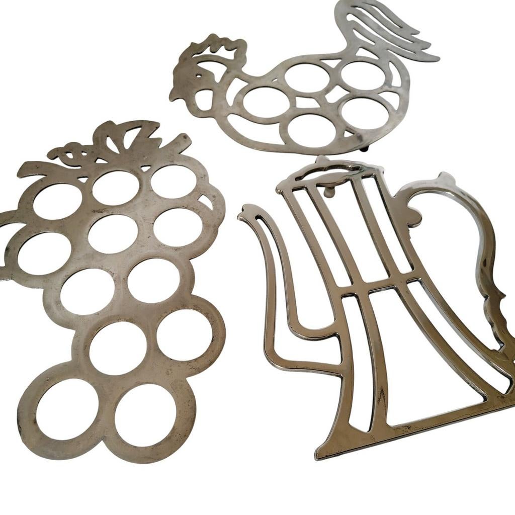 Set van 3 zilverkleurig vintage onderzetters, Enlèvement ou Envoi, Utilisé