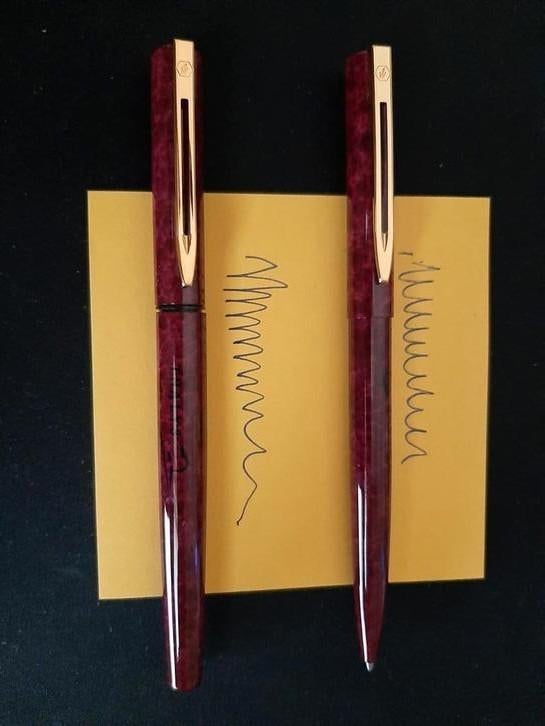 WATERMAN gemarmerde bordeauxrode fontein en balpen, Ophalen of Verzenden, Zo goed als nieuw, Vulpen, Waterman