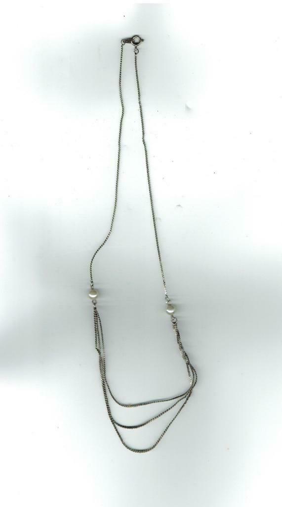 Zilverkleurige halsketting met 2 parels (Juweel 0078), Ophalen of Verzenden, Gebruikt, Zilver, Overige materialen