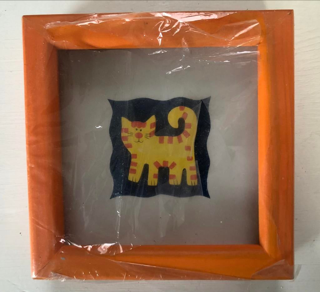 nieuwe houten kader met decoratie poes, Ophalen of Verzenden, Nieuw, Wanddecoratie