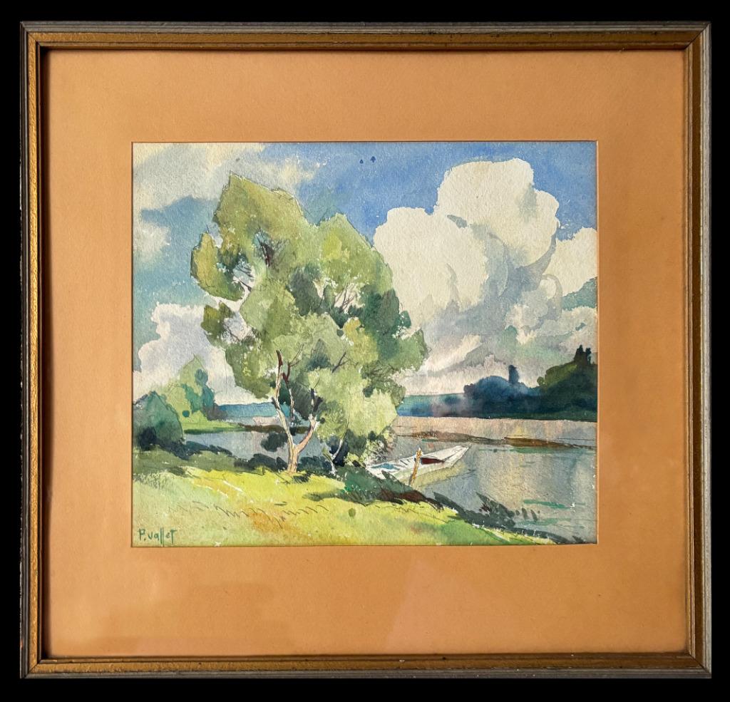 tableau VALLET Pierre aquarelle Moselle / Sûre Luxembourg, Antiquités & Art, Enlèvement