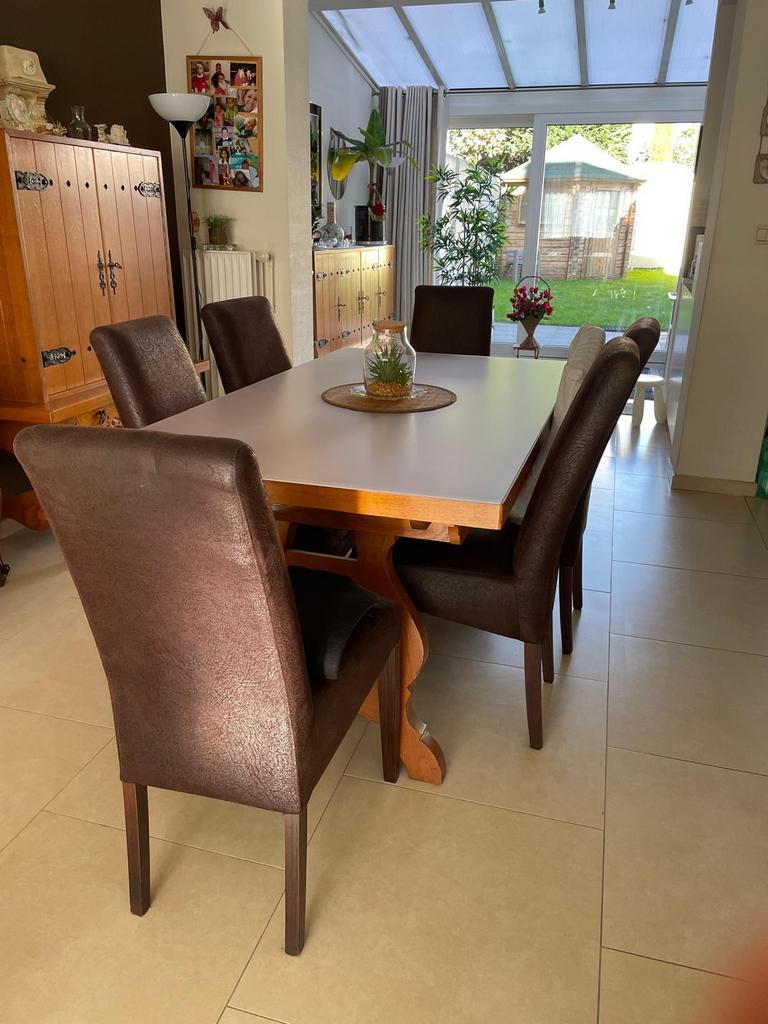 Salle a manger vintage chêne massif, Enlèvement, Utilisé, 6 à 8 chaises