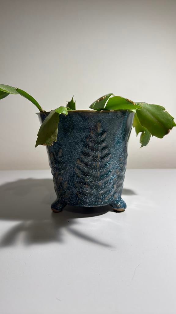 Blauwe keramieken bloempot, Ophalen, Zo goed als nieuw