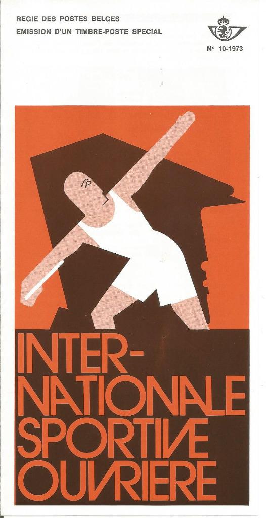 FDC 10/1973 Brussel 12-05-73 Intern.Arbeid. sport 4,50Fr FR, Postzegels en Munten, Met stempel, Ophalen of Verzenden, Gestempeld