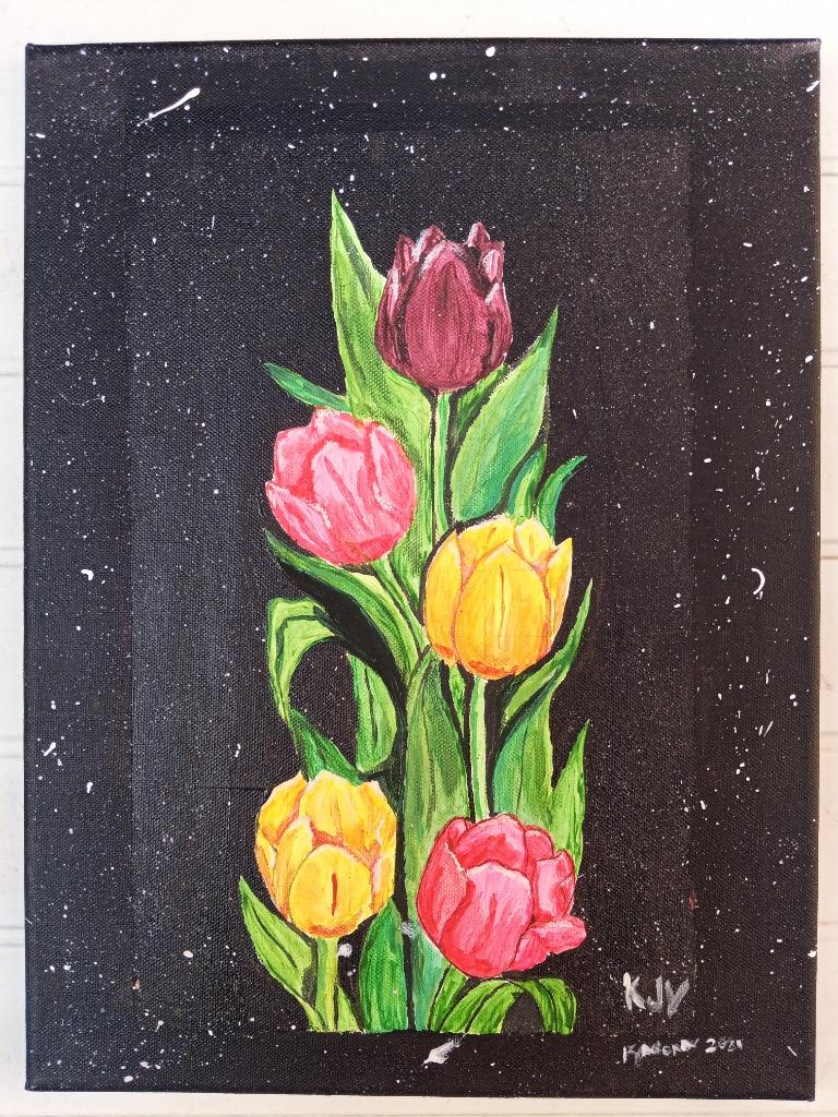 origineel schilderijtje - "Tulpen", Enlèvement ou Envoi